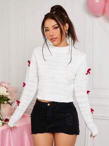 SHEIN EZwear 女士毛衣,配有蝴蝶結裝飾 - 白色 - 查看 6