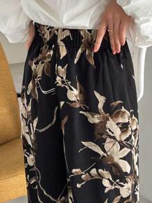FRIFUL Black Floral Wide Leg Pants,Fall Clothes
