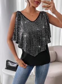 Chiquease Camisa De Parche Con Lentejuelas Brillantes - Negro - Ver 5