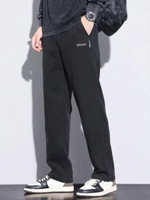 Pantalones De Hombre Con Letras Impresas - Negro - Ver 1