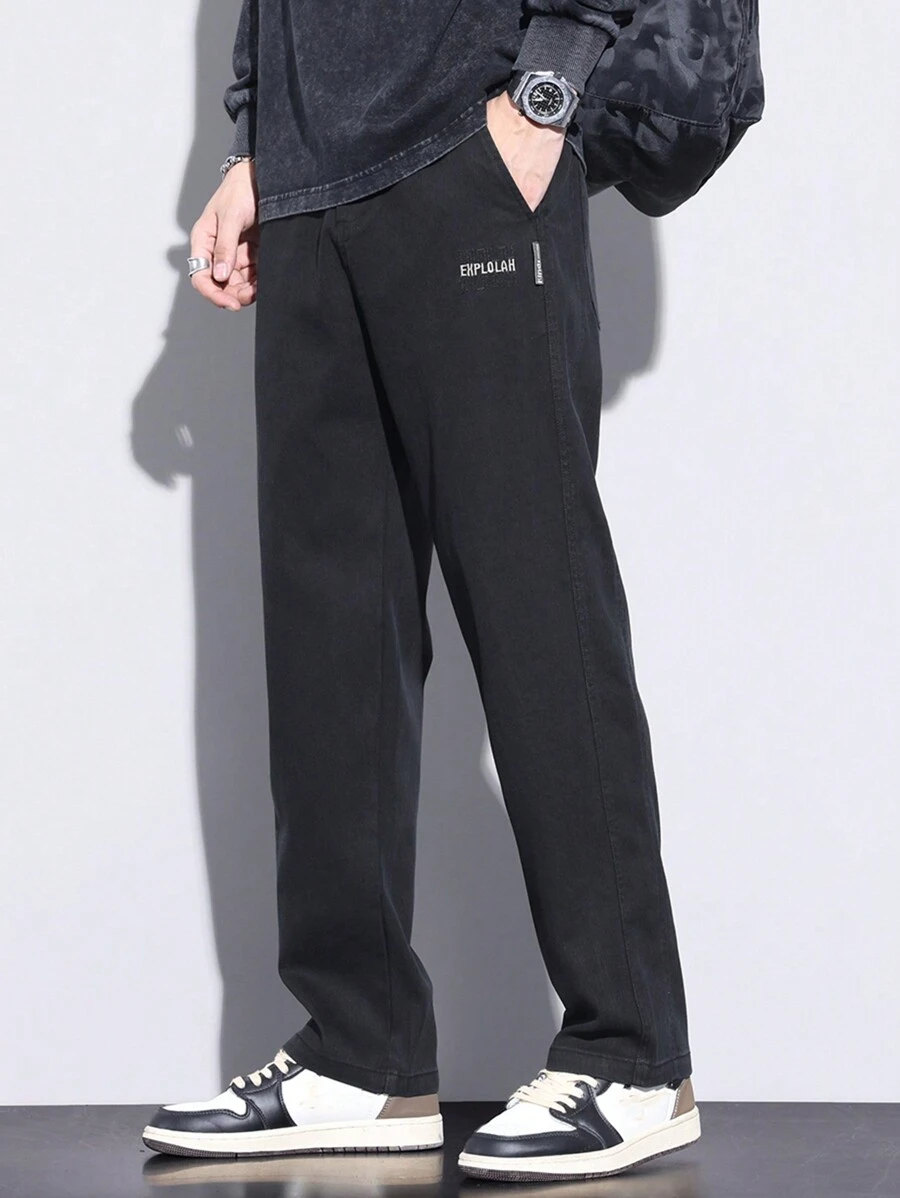 Pantalones De Hombre Con Letras Impresas - Negro - Ver 1