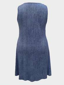 SHEIN LUNE 女款大尺碼幾何印花無袖連身裙 - 藍色 - 查看 2