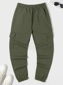 EURMUSE Men's Drawstring Waist Cargo Cargo Sweatpants With Pockets - Army Green - View 2