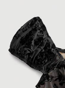 SHEIN MOD Women'S Floral Velvet Mesh Ribbon Tie Dress