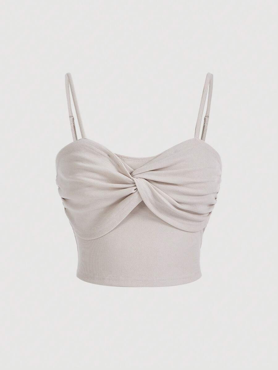 SHEIN MOD 女性扭紋肩帶背心 - 杏色 - 查看 1