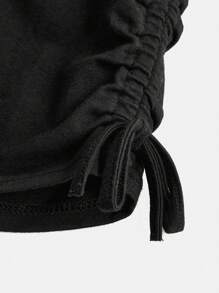 SHEIN Girlism 少女合身鉤織金屬貼片細節圓領短袖休閒t恤 - 黑色 - 查看 3