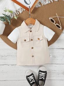 Baby Girl Casual Sleeveless Vest, Simple Design Jacket For Spring - Apricot - View 3