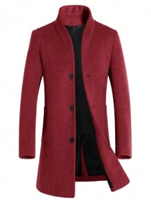 Manfinity Homme 男士單排釦長袖大衣 - 中紫紅色 - 查看 1