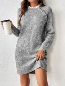 SHEIN Frenchy 女式蕾絲邊毛衣洋裝 - 灰色 - 查看 1