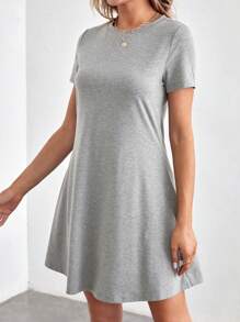 SHEIN Tall 女士短袖休閒連衣裙 - 灰色 - 查看 3