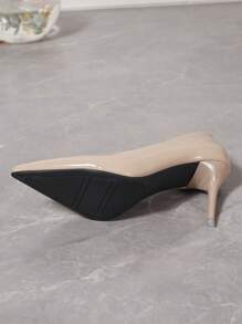 裸色高跟鞋尖头细高跟鞋舒适低帮高跟鞋 - 杏色 - 查看 5