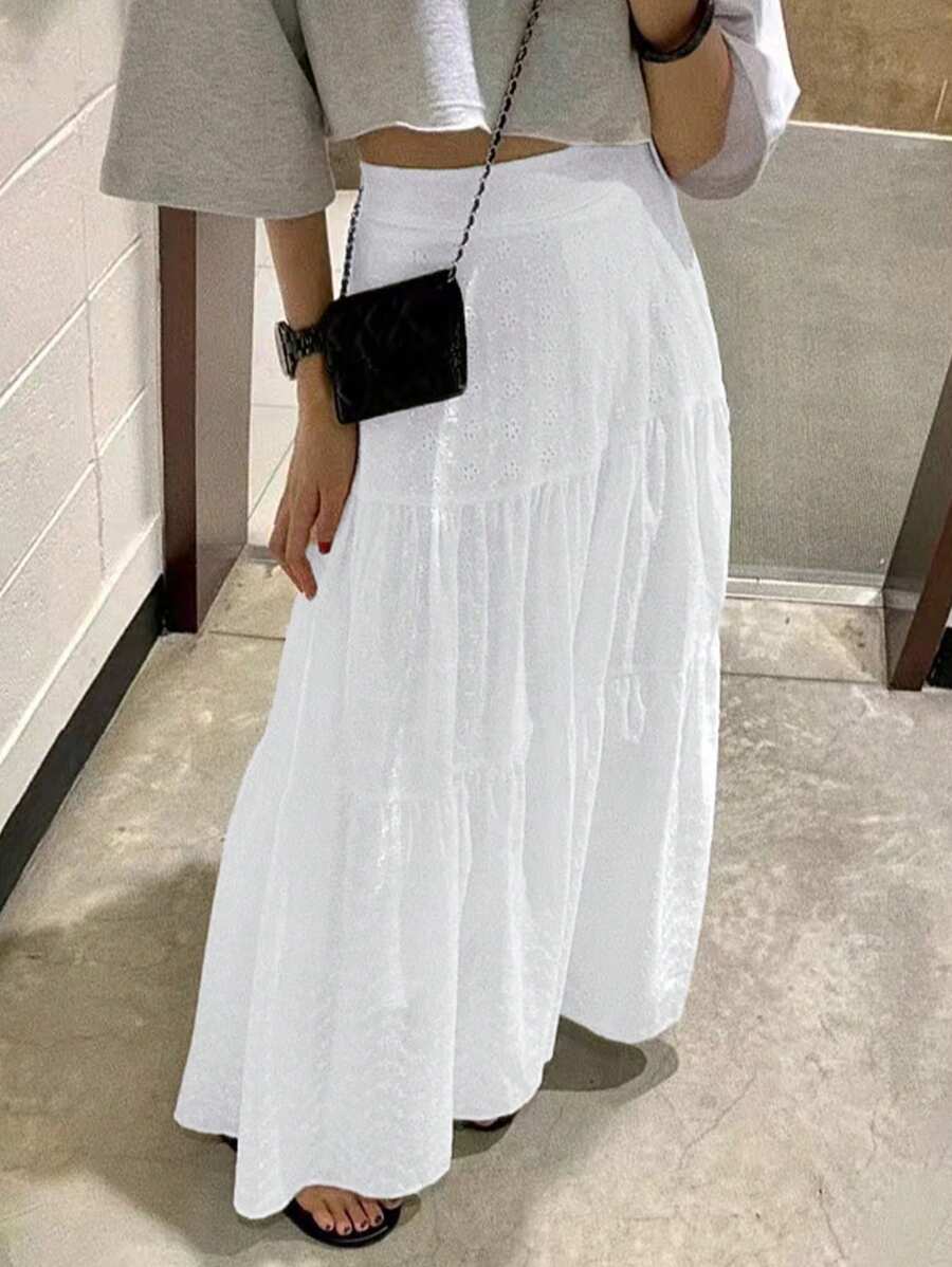 EARO 女士纯色简约日常 A 字裙 - 白色 - 查看 1