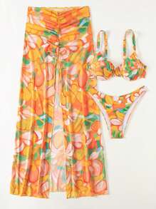 SHEIN Swim Women's Flower Print Bikini Set Summer Beach - Multicolor - View 4