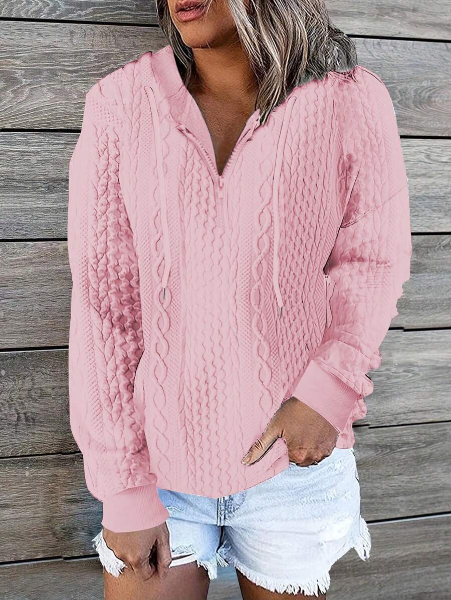 INAWLY Women'S Textured Hooded Sweatshirt,Long Sleeve Tops Graduation,Back To School Outfits,Graduation,Teacher Outfits For Women,Back To School Pullover Fall Outfit - Pink - View 1