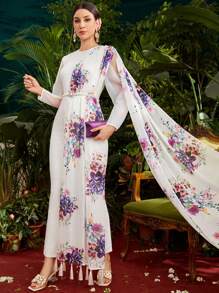 Mulvari Women'S Floral Pattern Sheer Long Sleeve Jumpsuit