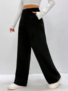 SHEIN Unity Double-Waist Casual Trousers - Black - View 5