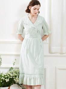 Simple Retro Vestido De Mujer Bordado Midi - verde menta - Ver 1