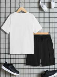 SHEIN Tween Boys' Loose Casual Round Neck Letter Pattern Short-Sleeved T-Shirt Shirt Shorts Three-Piece Set - White - View 9