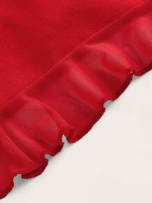 SHEIN ICON Y2k Summer Spring Outfits Two Pieces Sexy And Fashionable Halter Neck Bodycon Dress With Ruffles And Ribbon Ties - Red - View 3