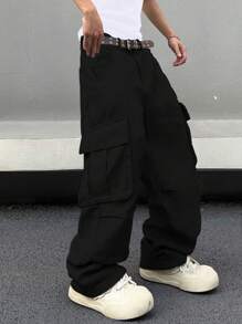 Manfinity EMRG Quần Jeans Cargo Màu Trơn Cho Nam Không Có Thắt Lưng - màu đen - Xem 3