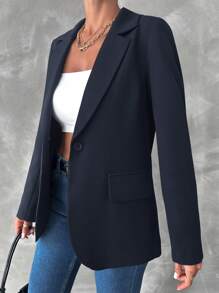 EURMUSE Solid Color Women'S Blazer - Navy Blue - View 1