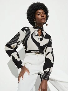 Maija 女裝幾何圖案長袖襯衫