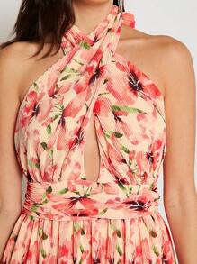 Hauture Vestido Floral Plisado Con Volantes Y Halter