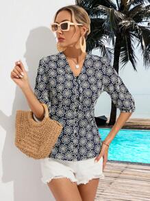 Aveloria Embroidered Short Sleeve Lantern Sleeve Blouse - Black - View 3