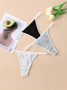 Conjunto de 3 piezas de tanga sexy para mujer con ribete de contraste