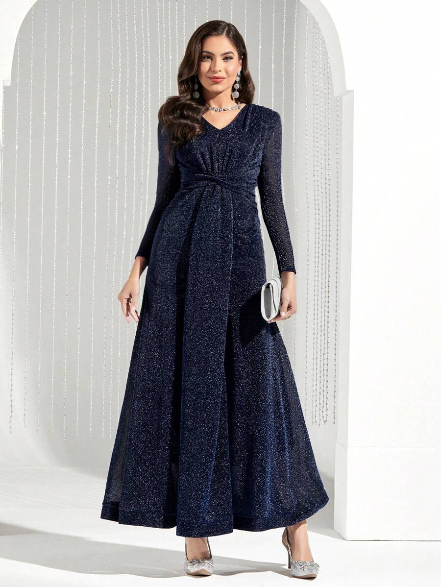 Modelyn Váy thắt nút xoắn lấp lánh cho nữ - Màu xanh hải quân - Xem 1