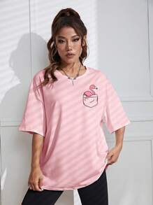 INAWLY Women's Cartoon Printed Drop Shoulder T-Shirt Graphic Tees Women Tops