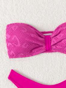 SHEIN Swim Summer Women'S Hollow Out Strapless Two-Piece Bikini Set - Hot Pink - View 4