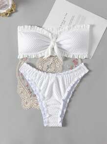 Swim Mod Summer Beach Women's Ruffle Bandeau Bikini Set