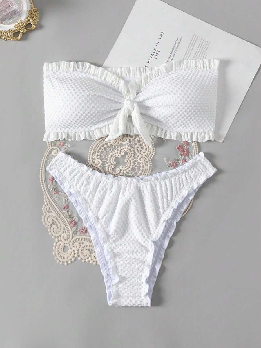 Swim Mod Summer Beach Women's Ruffle Bandeau Bikini Set