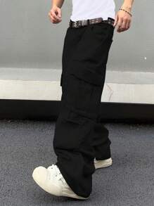 Manfinity EMRG Quần Jeans Cargo Màu Trơn Cho Nam Không Có Thắt Lưng - màu đen - Xem 6