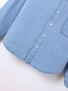 Camisa Vaquera Sencilla De Denim Lavado En Azul Claro Para Adolescentes - Lavado ligero - Ver 6
