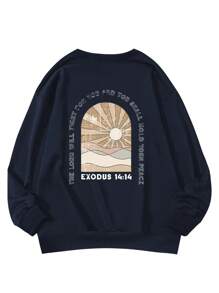 Women's Casual Sun Slogan Print Crew Neck Sweatshirt For Daily Wear, Autumn