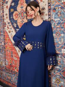 Al Najma Vestido De Manga Larga Detallado Con Tela Suave Y Esponjosa - azul real - Ver 1