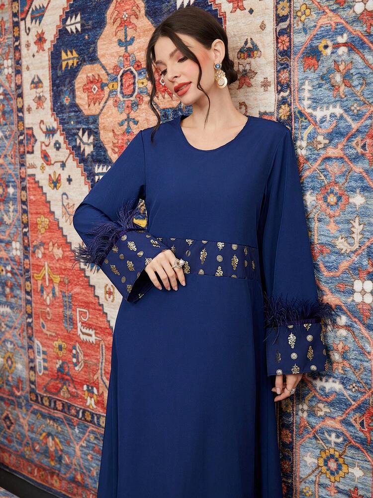 Fuzzy Detailed Long Sleeve Dress