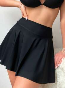 SHEIN Swim Màu thuần Bơi Với Thắt lưng rộng Liên hoan âm nhạc - màu đen - Xem 6