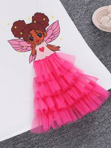 SHEIN 幼兒女童甜美時尚的針織波浪袖圓領連衣裙,適合日常穿著 - 白色 - 查看 4