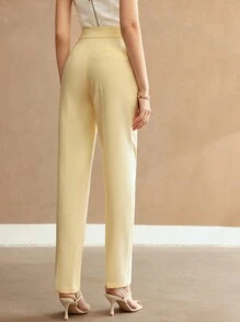 MOTF PREMIUM 編織高腰女士百褶西裝褲 - 黃色 - 查看 9