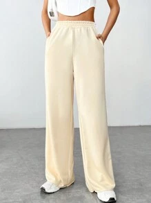 Muchica Valentine's Day Women's Elastic Waist Sweatpants, Letter Printed - Apricot - View 1