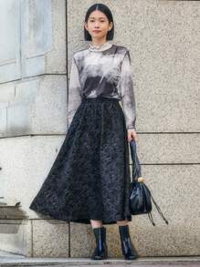 FRIFUL 女式扎染长袖高领上衣 - 灰色 - 查看 3