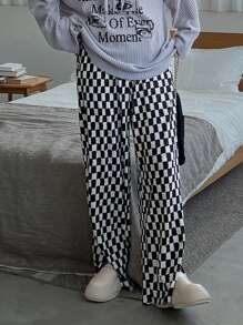 FRIFUL Pantalones de mujer con estampado de cuadros a cuadros