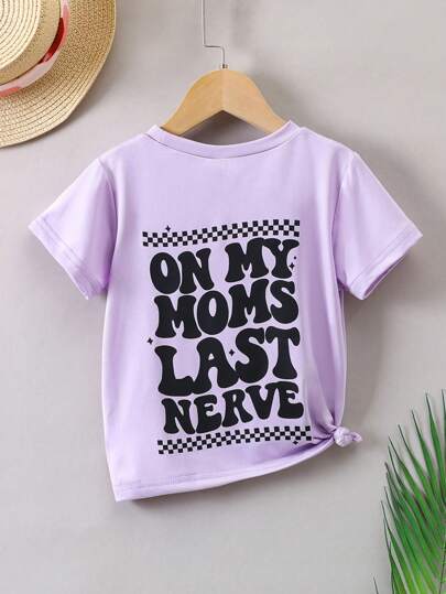 Young Girl Fashionable Short Sleeve T-Shirt With Back Letter Print
