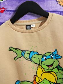 TEENAGE MUTANT NINJA TURTLES | SHEIN Tween Boys' Letter & Cartoon Printed Crewneck Sweatshirt - Khaki - View 5