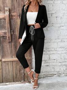 SHEIN Clasi Traje Casual De Color Sólido - Negro - Ver 4
