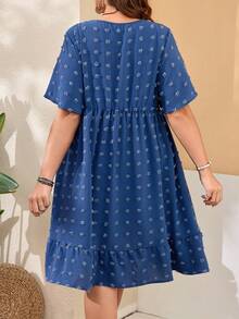 EMERY ROSE Plus Size Women's Blue Ruffle Trim Short Sleeve Cutout Doll Dress For Spring - Baby Blue - View 2