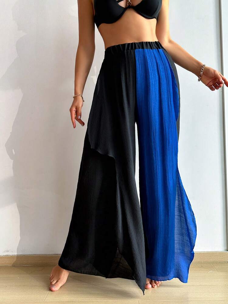 Women's Elastic Waist Color-Blocking Cover Up Pants Music Festival Summer